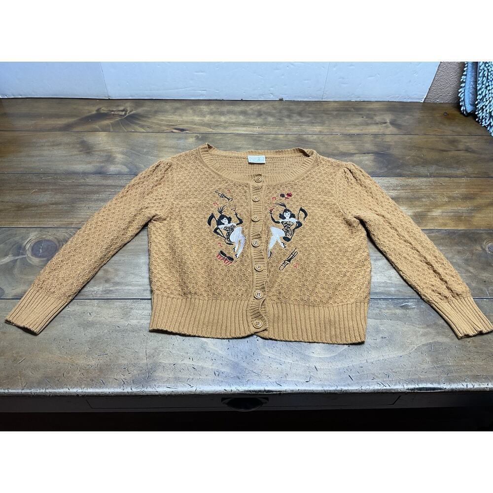 Mischief Made Showgirls Cropped Cardigan Women Large Pointelle Knit Embroidered